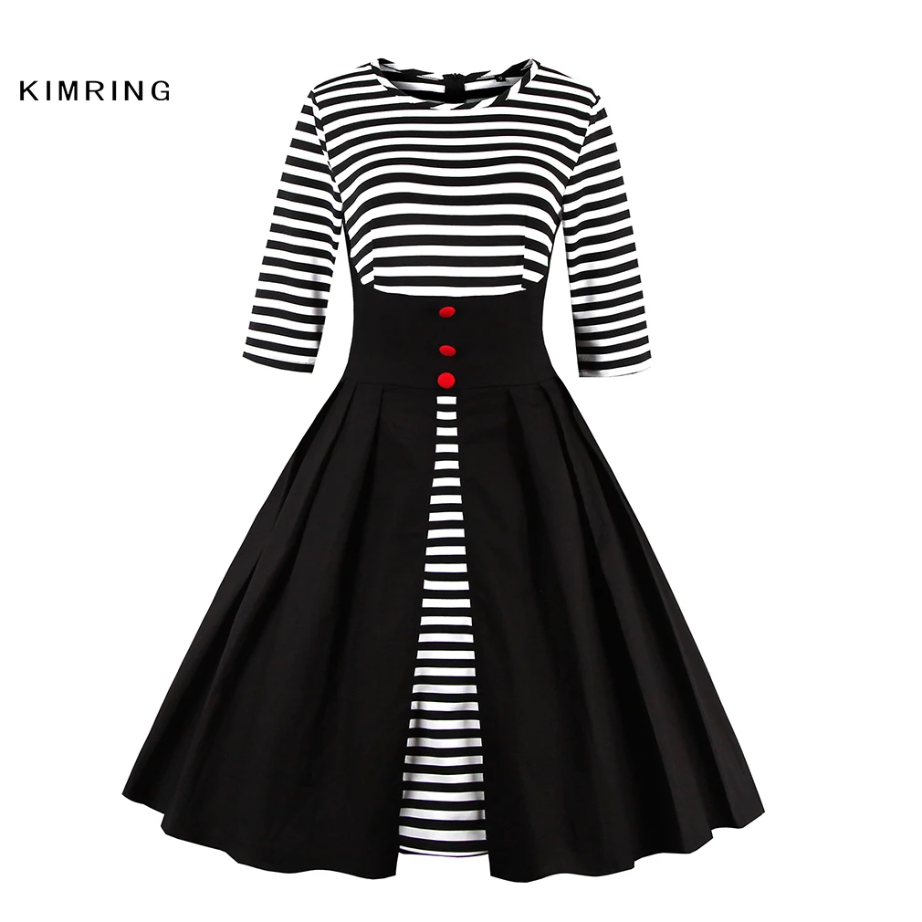 Kimring Fashion Patchwork Autumn Winter Dress Women Cotton Dresses Unique Red Button Dress