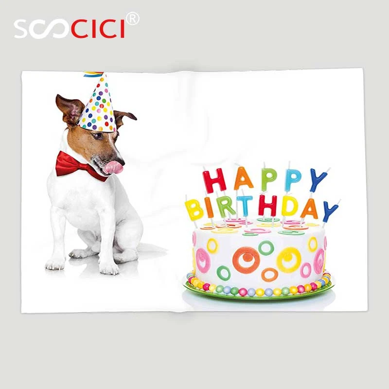 Couverture Polaire Douce Personnalisee Decorations D Anniversaire Pour Enfants Chien Russel Avec Chapeau Lors D Une Fete Avec Gateau Aliexpress