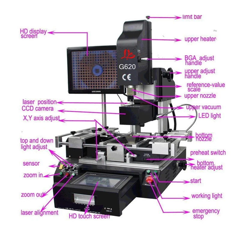  LY G620 drawer LCD touch screen optical align bga soldering rework station for computer phone IC ch