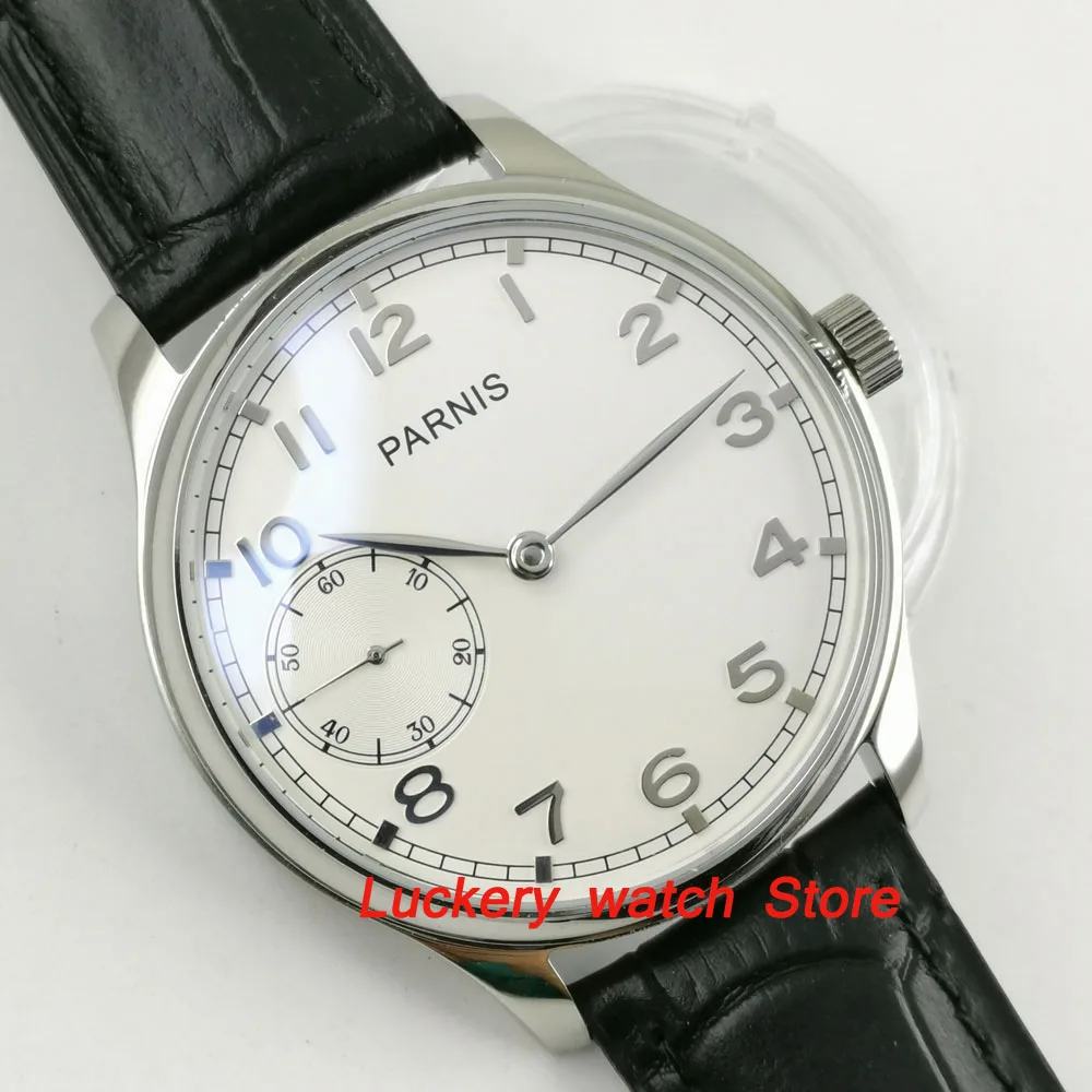 

44mm Parnis white dial Silver pointer 6497 hand winding movement Men's watch-PM14