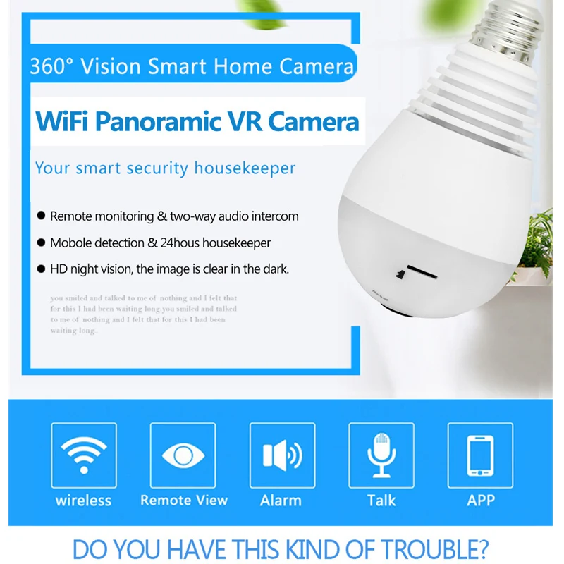 Wistino 960 P Беспроводной VR панорамный Камера лампы Wi Fi IP Light 360 градусов рыбий глаз