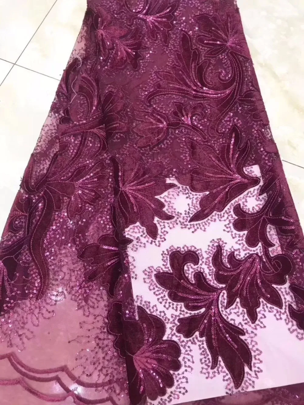 

(5yards/pc) fushia pink African French net lace fabric with wonderful laser cut embroidery for party dress Free shipping
