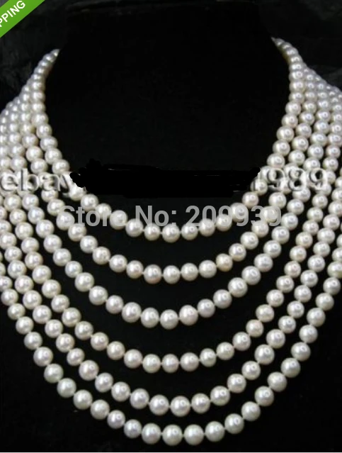 

free shipping>>@@ JY&2674 AA 110" white 7-8mm round freshwater pearl necklace