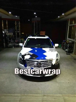 

1.52x10m Large Blue Pixel Camo Vinyl Car Wrap Sticker white blue Camouflage Car Sticker Film Vehicle graphics with air free