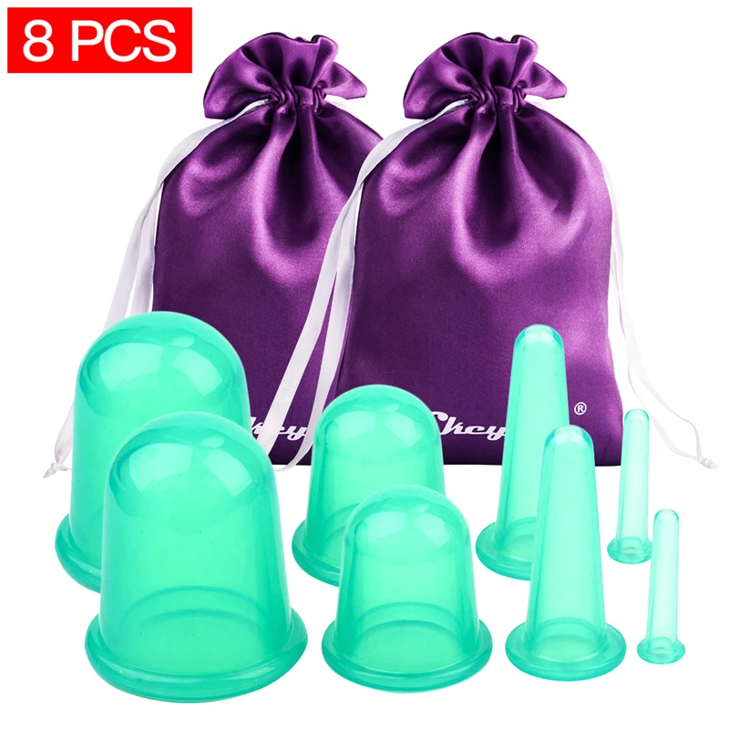 Buy 8Pcs Body Massager Vacuum Cupping Cups Silicone Anti Cellulite Blood Circulation Cans Massage Helper with 2 Cloth Bag Gift Box