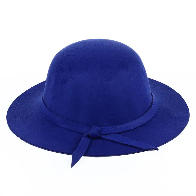 Стиль, мягкая детская шляпа от солнца, винтажная шерстяная шляпа с широкими полями, фетровая шляпа-котелок, фетровая шляпа, флоппи-шляпа, большая шляпа для девочек 3-7 лет - Цвет: Синий