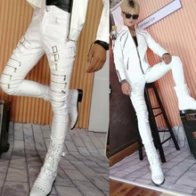 Мужские зимние брюки на молнии, мужские облегающие черные кожаные брюки, обтягивающие кожаные брюки, мужские брюки, мужские брюки в стиле хип-хоп, уличная одежда