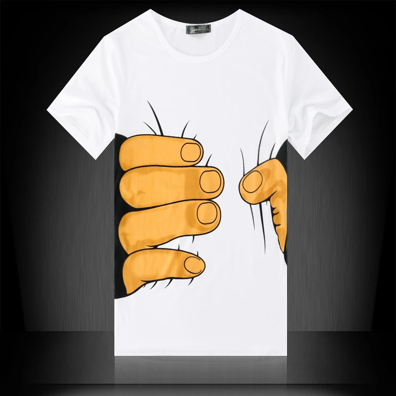 

New Fashion Men's Clothing Tee Short Sleeve O-neck Men Slim Shirts 3D Big Hand T Shirt Men T shirts Tops Tees For Man