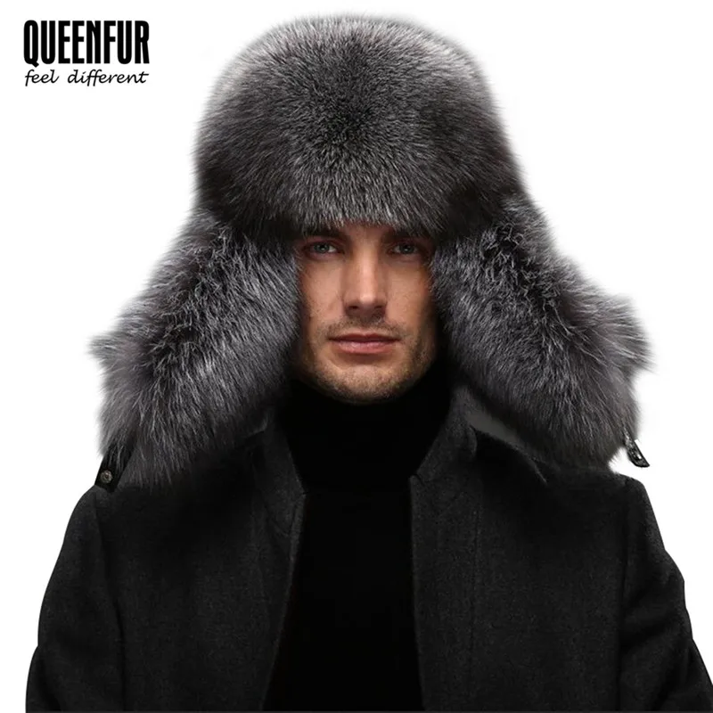 QUEENFUR Men Winter Warm Fur Hat Real 