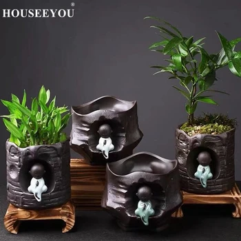 

Purple Sand Zen Small Monk Succulents Plants Flower Pot Vase Bonsai Home Office Hotel Desktop Decorations Crafts Flowerpot Jar
