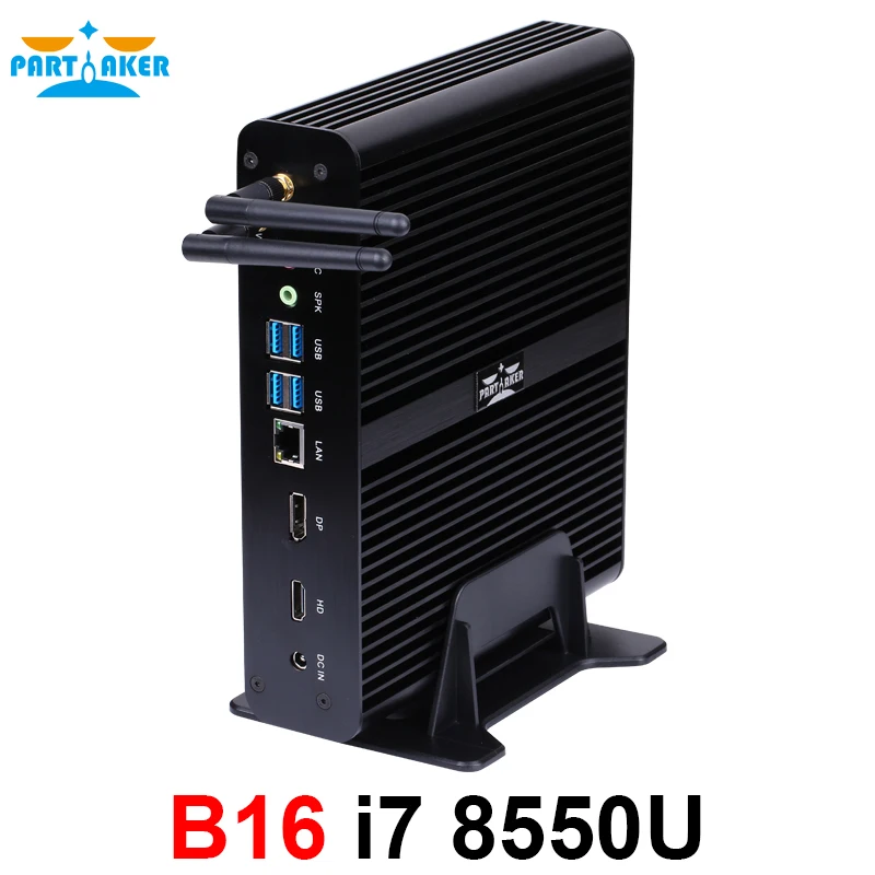 Partaker Fanless Mini PC i7 8565U i7 8559U Kaby Lake 4 Core 8 Threads 2*DDR4 M.2 PCIe Mini Computer Windows 10 Pro DP HDMI HTPC partaker i3 mini computer fanless mini pc windows 10 core i7 8550u i7 8565u 2 rs232 industrial pc rugged pc