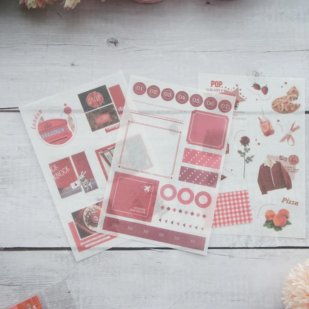 

3 Sheets RED world Style Paper Sticker As Scrapbooking DIY Gift Packing Label Decoration Tag Party Decoration