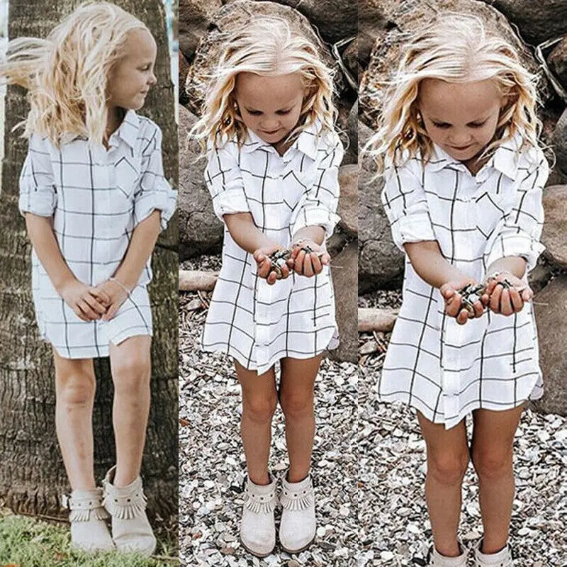 

Newly Toddler Kids Baby Girls Outfits Dress Clothes Plaid Single Breasted Straight Dress Summer 1-6Y