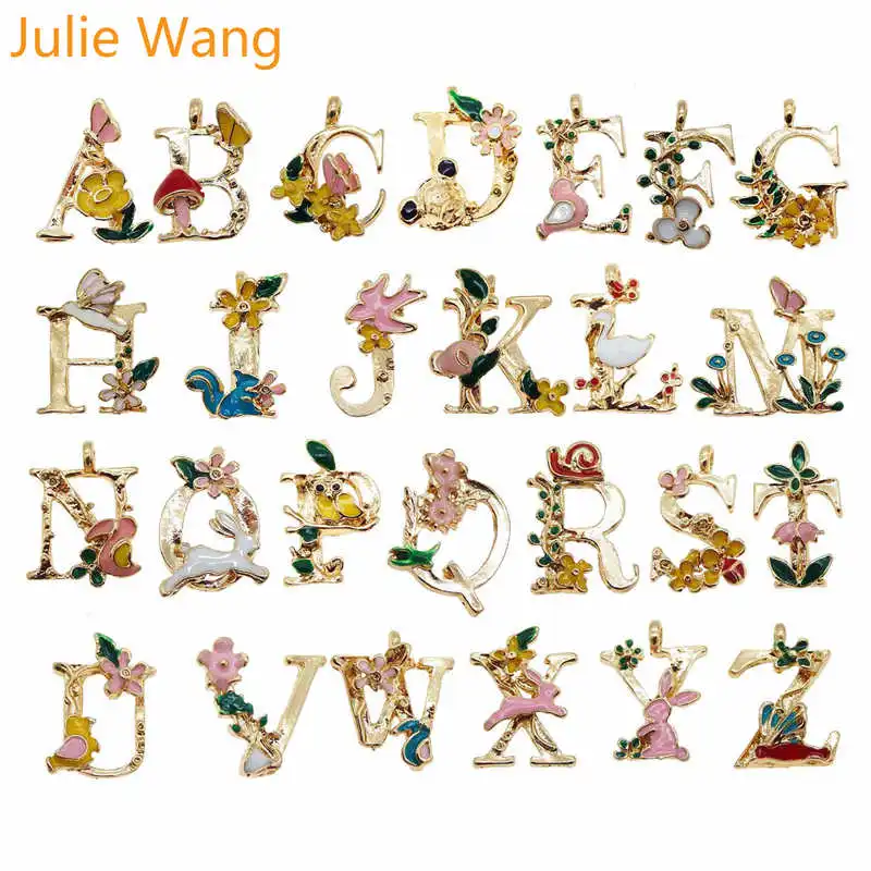 Julie Wang 26 шт. золотистые разноцветные искусственные эмалевые бусы с буквами