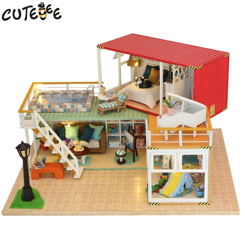 CUTEBEE кукольный дом Миниатюрный DIY кукольный домик с деревянная мебель для дома игрушки для детей подарок на день рождения 13841