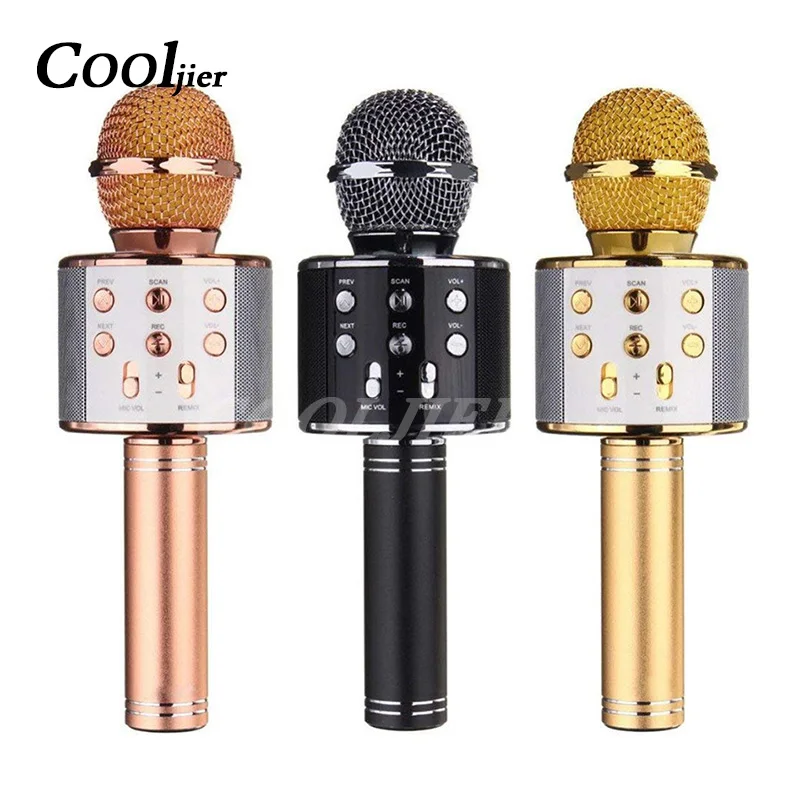 

COOLJIER Wireless Bluetooth Microphone WS-858 Handheld USB KTV Player Record Music Microphones Portable Bluetooth Mic Speaker