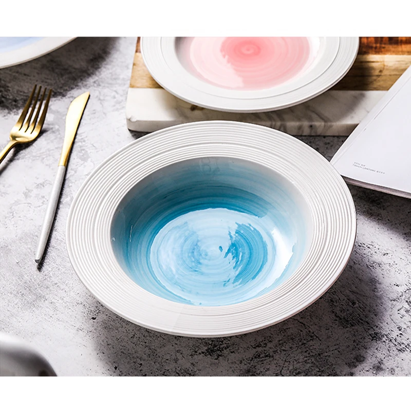Высокое качество европейский стиль романтическая соломенная шляпа розовый синий керамические кухонные тарелки 8 дюймов тарелки