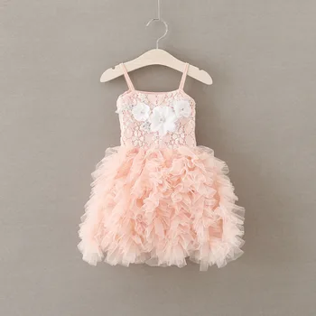

2016 Summer New Lace Vest Girl Dress Baby Girl Princess Dress 2-6 Age Children Clothes Kids Party Costume Ball Gown pink