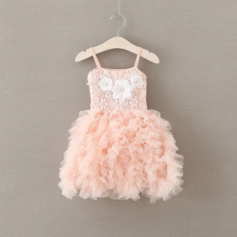 

New 2017 Summer Lace Vest Girls Dress Baby Girl Princess Dresses 2-6 Age Children Clothes Kids Party Costume Ball Gown pink