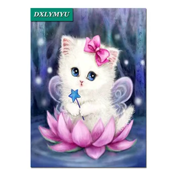 

3D Needlework Diy Diamond Painting Embroidery Square Pasted Decorative Wall Stickers Lotus cartoon cat Cross Stitch Crafts