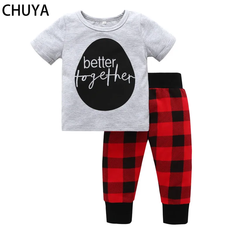CHUYA Baby Boy Clothes Brand Summer Kids Clothes Sets Gray T shirt+Red