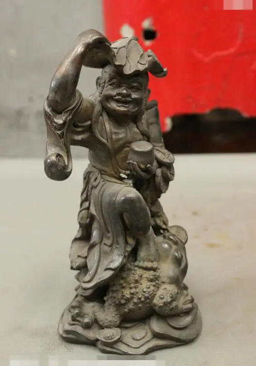 

S06683 8 Folk China Old Pure Copper Bronze LiuHai God Wealth Golden Toad Hoptoad Statue discount 30% (C0324)