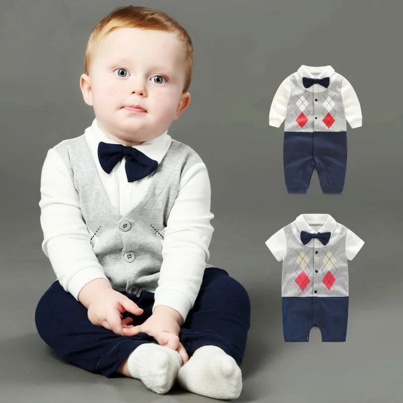 Newborn Baby Boy Rompers 100 Cotton Tie Gentleman Clothing Set Bow