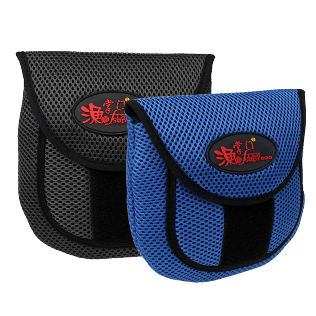 Mesh Cloth Fly Fishing Reel Storage Bag Protective Cover Case Pouch Reel Holder Protector Black/Blue 19.5 x 18 x 2cm