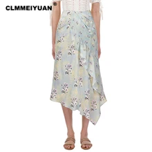 Летние Цветочный принт миди юбка женская брендовая модная оборками Длинные юбки для женщин элегантный пляжная Женская формальная обувь для неровный подол юбки Femme