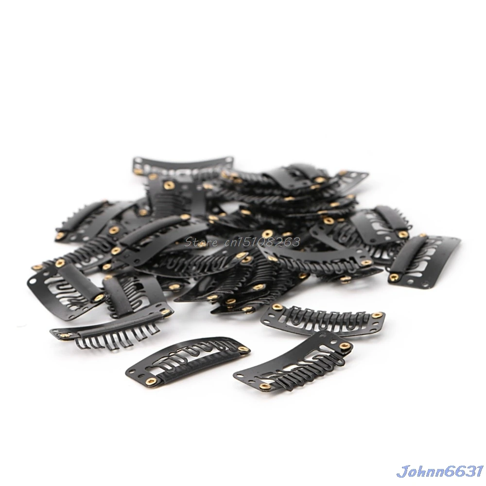 32mm Black U Shape Snap Metal Clips For Hair Extensions Weft Clip on Wig 40Pcs Y207E Hot Sale