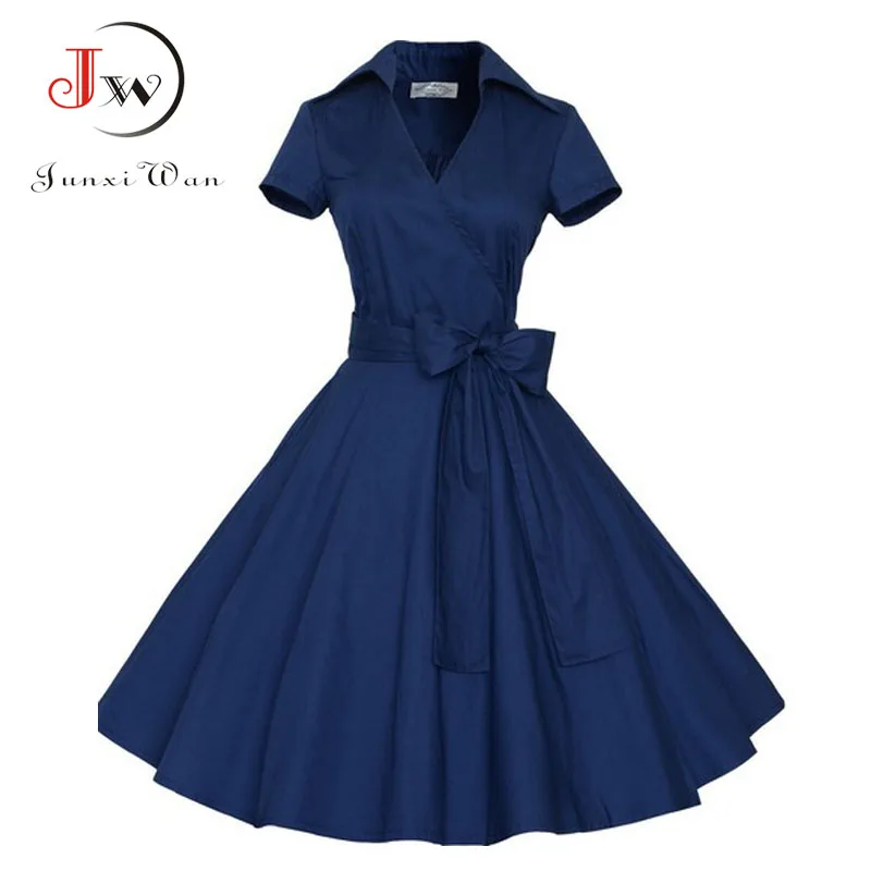 Дешево Плюс размеры Женская одежда Лето 2017 г. булавки до горошек платья вечерние офисные бальное платье халат ete пикантные 50 s Винтаж