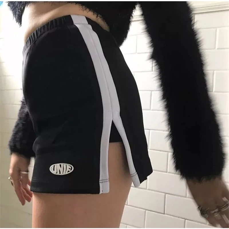 Baratos Runway 2018 classic retro old school unif Estilo negro culottes rayas laterales split the fork letras imprimir falda de cintura alta Mujer