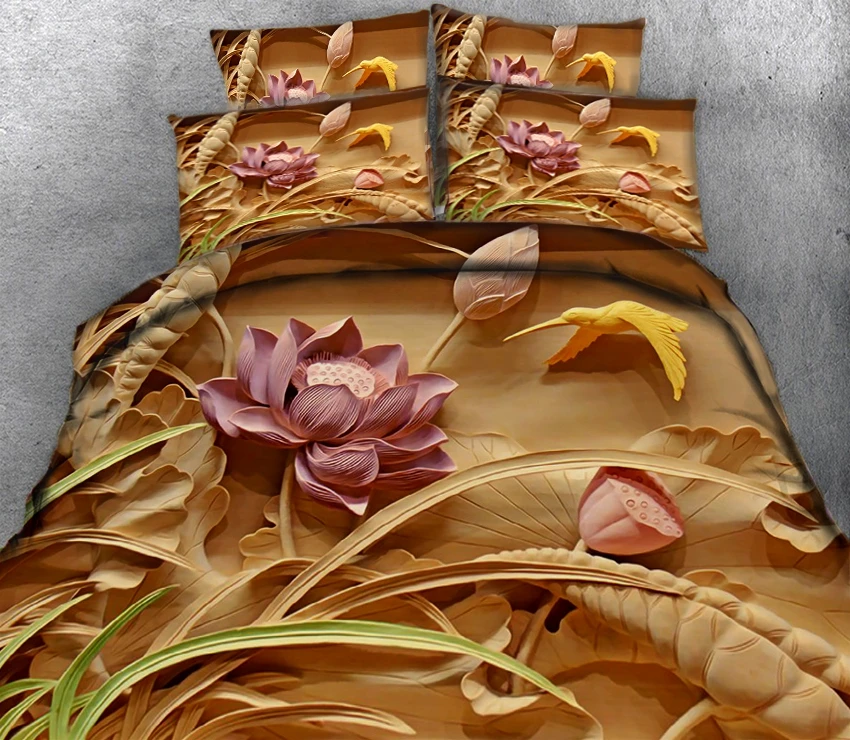 

Embossed Lotus 3d effect photo bed linen can be customized photo pattern