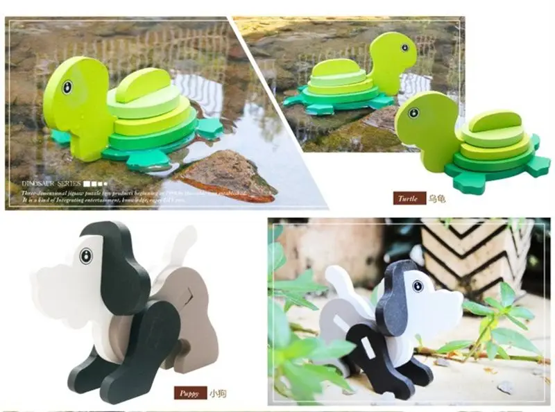 3D мультфильм головоломка деревянные игрушки животные головоломка собака черепаха утка Кролик Лягушка обучающие игрушки для детей Детская Доска игровые Пазлы