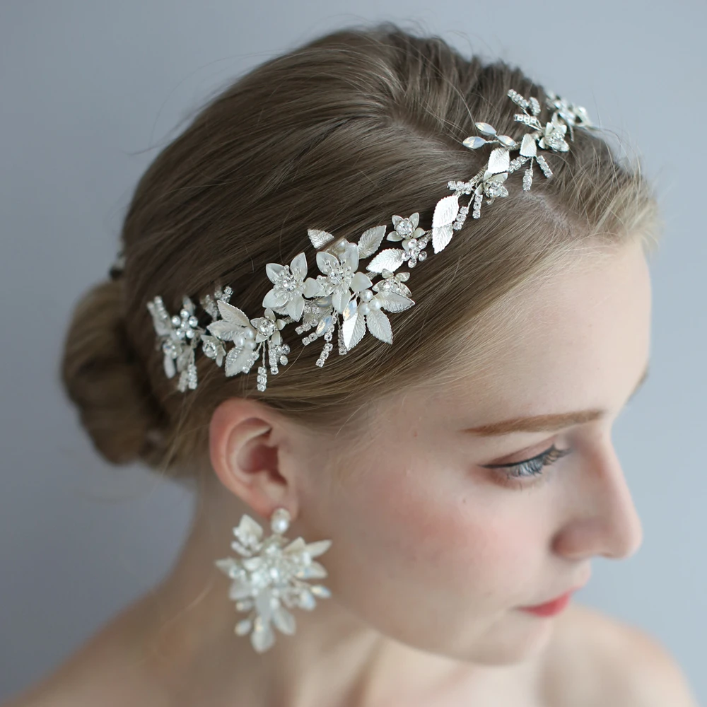 Bridal Crystals & Pearl Wedding Proms Bridal Hair Vine Headband Tiara 