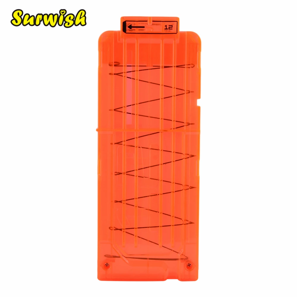 

Surwish Thicken Soft Bullet Clips For Nerf Toy Gun 12 Bullets Ammo Cartridge Dart Gun Clips - Transparent Orange