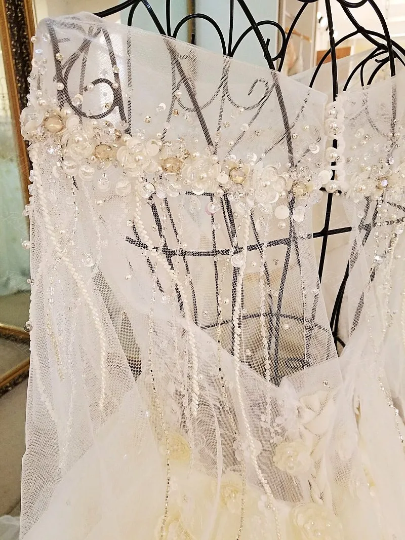 Цветы Кристалл бисер Тюль Свадебные платья Половина рукава Vestido De Noiva Princesa Luxo свадебное платье pakaian pengantin
