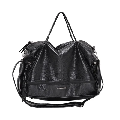 Большая вместительная женская сумка, сумка через плечо, сумка-тоут из искусственной кожи, мотоциклетные сумки-мессенджеры, повседневные сумки, сумки с верхней ручкой - Цвет: BLACK