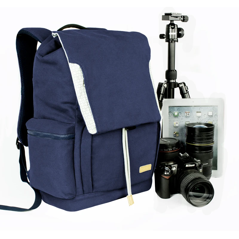 

CADeN Camera Backpack Photo Digital Photography DSLR Camera Bags Waterproof Canvas Dark Blue Bag for Canon Nikon Sony DSLR M6