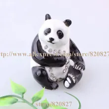 Исчезающие виды Панда медведь ручной работы, инкрустированные драгоценными камнями эмалированная металлическая коробка для безделушек украшение «панда» коробка таблетки коробка фигурка/поза на рамдоне