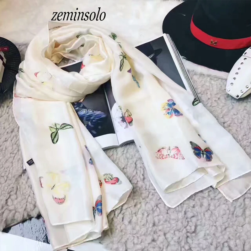 

Soft 100% Natural Silk Scarf Women Bandana Scarves Autumn Luxury Brand Butterfly Pashmina Wraps Shawls Large Foulard 2019 New