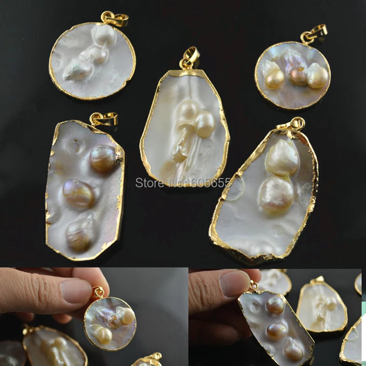 

Mother of Pearl MOP Shell Freeform Slab Necklace Pendants