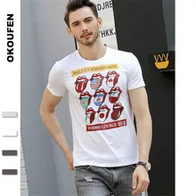 OKOUFEN Brand T Shirt Men Fashion Creative Tongue Print T-Shirt 2018 Summer New Arrival Casual Slim Short Sleeve Men’s Clothing