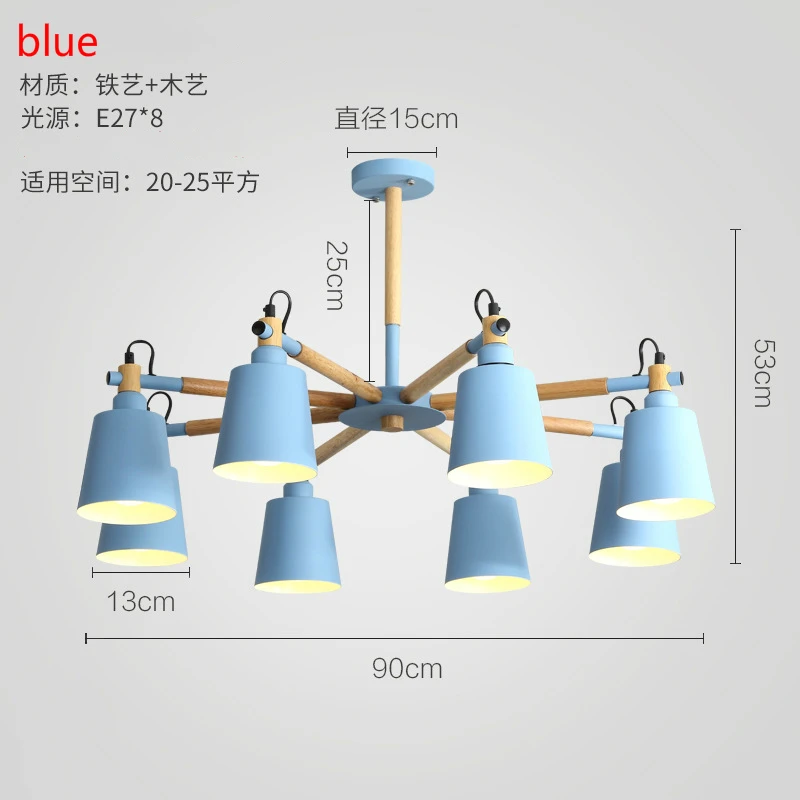 Люстра в скандинавском стиле, Минималистичная современная лампа для гостиной, лампа в виде макарон, деревянная лампа для спальни, лампа для ресторана - Цвет корпуса: 8 blue