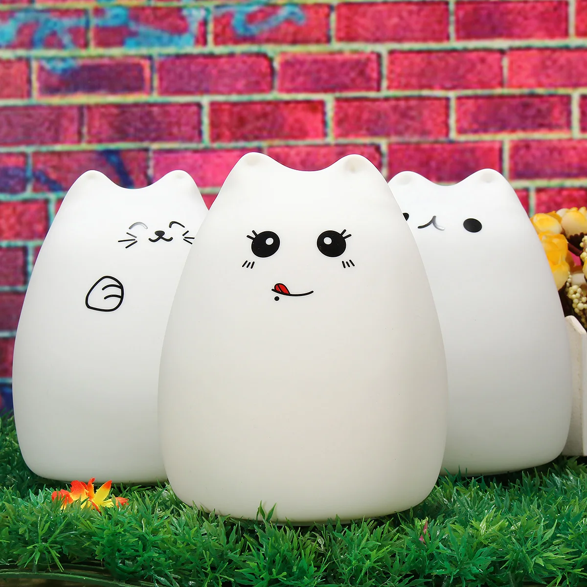 

USB Rechargeable LED Colorful Cat Silicone Soft LED Night Light Touch-Sensor Light 2 Modes 7 Colors Children Animal Night Light