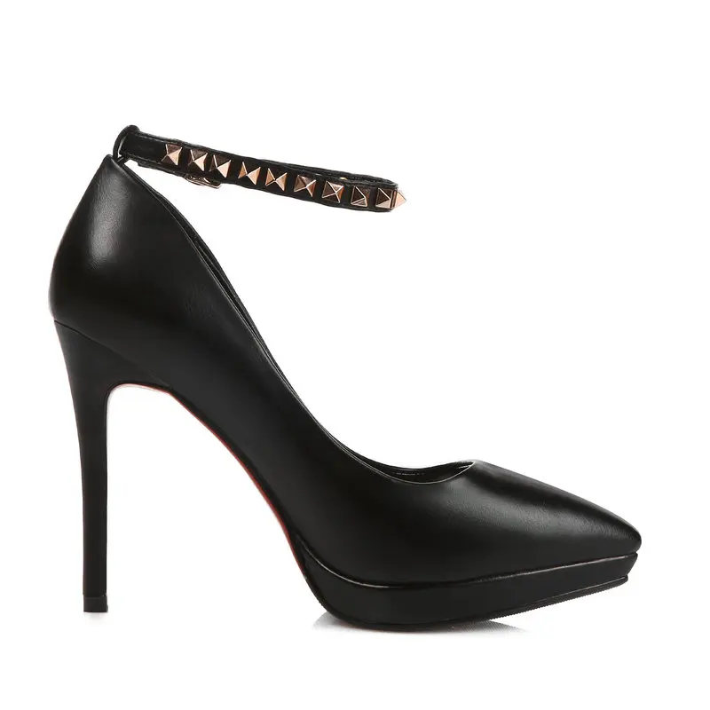 Mode Parti Femmes Haut Chaussures Blanc Mince Plate Pompes Rivet Noir Robe Avec blanc rouge Noir De Boucle Sangle Sexy Talon Rouge forme ww6PE
