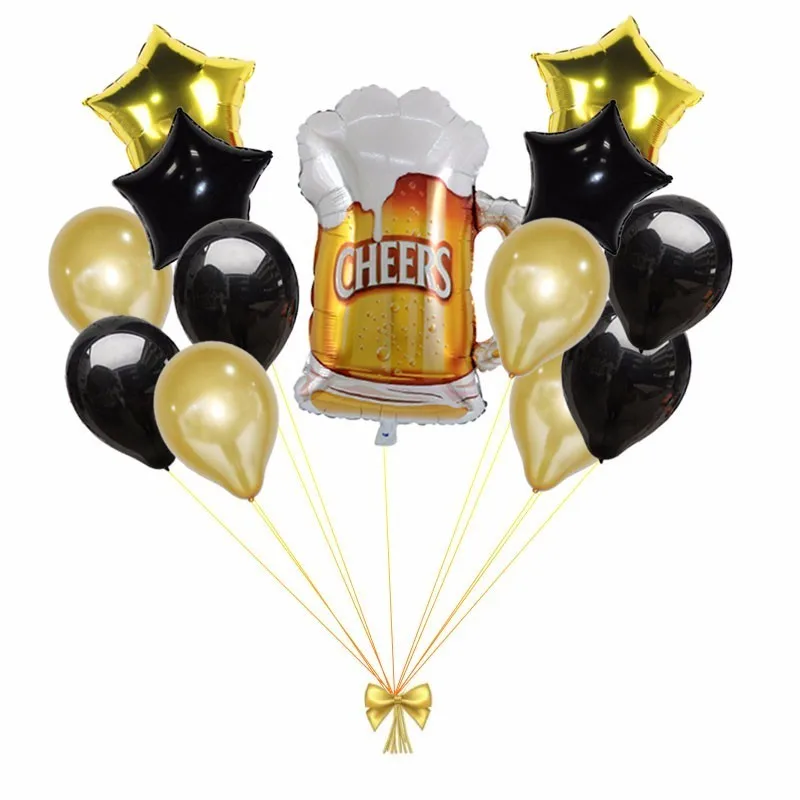 

13pcs Large Beer Mug And 18inch Star Foil Balloons Black And Gold Globos Birthday Party Decorations Adult Wedding Decor Supplies