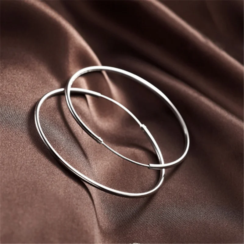 

925 Silver Simple Smooth Ear Ring Big Circle Female Earrings Wholesale Fashion DZ HF063