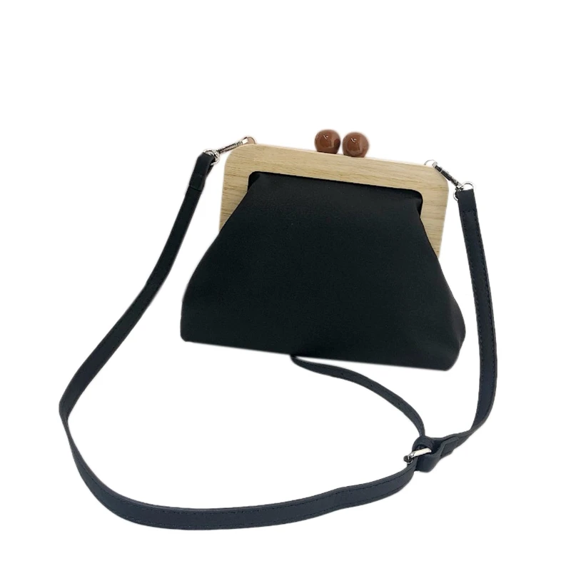 

Retro Pu Soft Leather Wooden Clip Bag Luxury Women Bags Female Shoulder Messenger Bag Crossbody Bag Clutch Purse