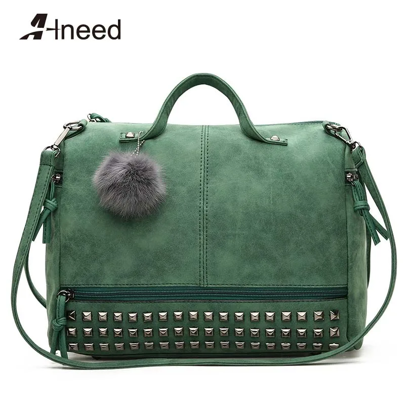 ALNEED حقائب سيدات برشام أكبر خمر Nubuck جلد النساء حقائب حقيبة كتف دراجة نارية حقيبة ساعي الأعلى مقبض حقيبة